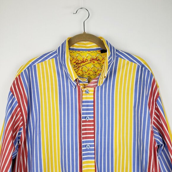 Bugatchi Uomo Long Sleeve Button Up Shirt Primary Color Stripes Size Large - Picture 3 of 10